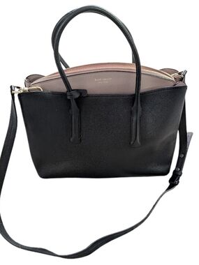 kate spade Black leather satchel with taupe trim